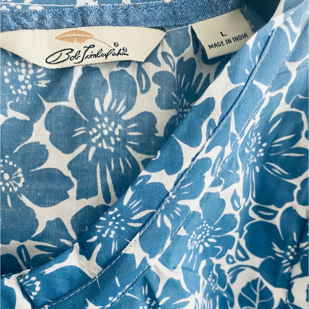 Bob Timberlake Women’s Blouse Large Floral Blue 100% Cotton Pleated Lightweight - Picture 4 of 7